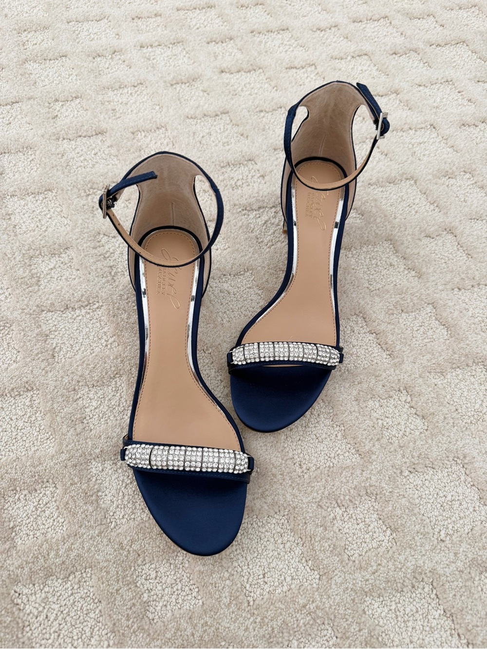 🫐Badgley Mischka*NWOT*Navy Crystal Ankle-Strap Heels